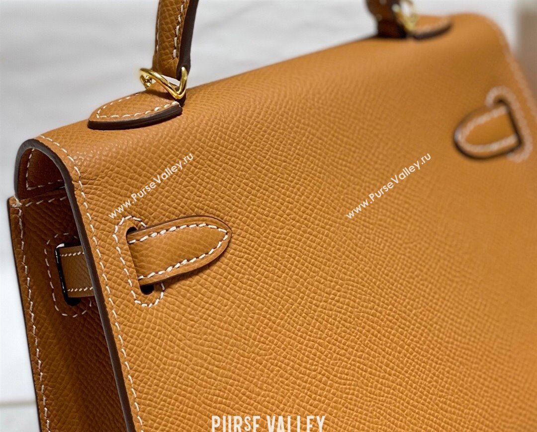 Hermes Mini Kelly II Bag 19cm in Epsom Leather 37 Golden Brown 2025 0118 (FL-250118035)