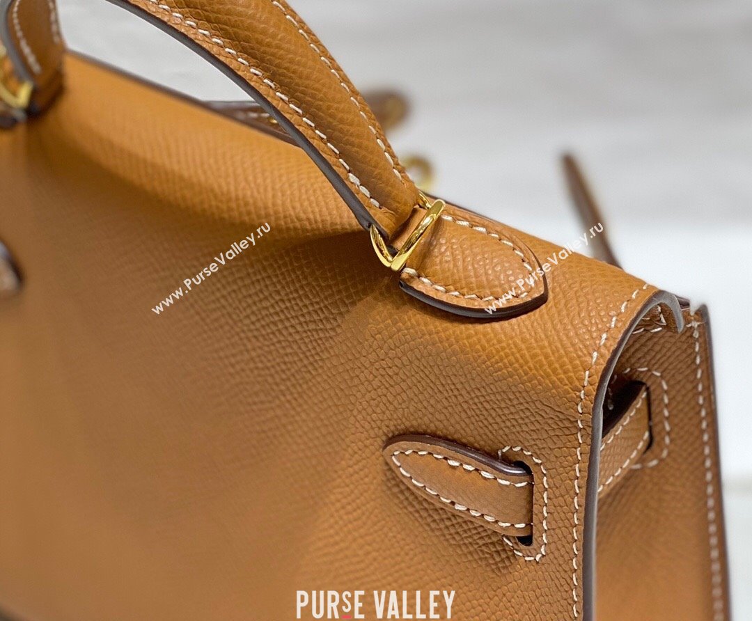 Hermes Mini Kelly II Bag 19cm in Epsom Leather 37 Golden Brown 2025 0118 (FL-250118035)