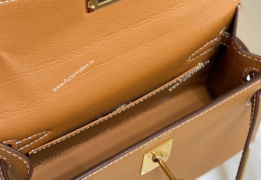 Hermes Mini Kelly II Bag 19cm in Epsom Leather 37 Golden Brown 2025 0118 (FL-250118035)