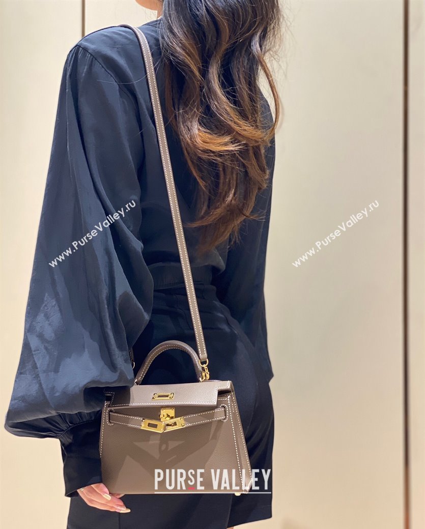 Hermes Mini Kelly II Bag 19cm in Epsom Leather 18 Elephant Grey/Gold 2025 0118 (FL-250118036)