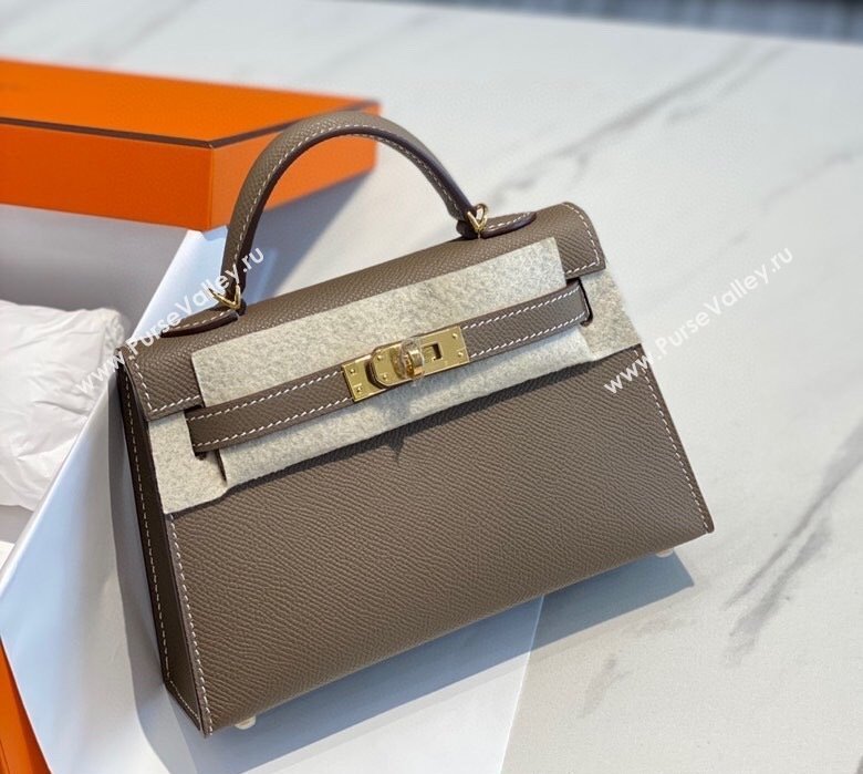 Hermes Mini Kelly II Bag 19cm in Epsom Leather 18 Elephant Grey/Gold 2025 0118 (FL-250118036)