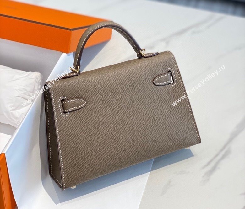 Hermes Mini Kelly II Bag 19cm in Epsom Leather 18 Elephant Grey/Gold 2025 0118 (FL-250118036)