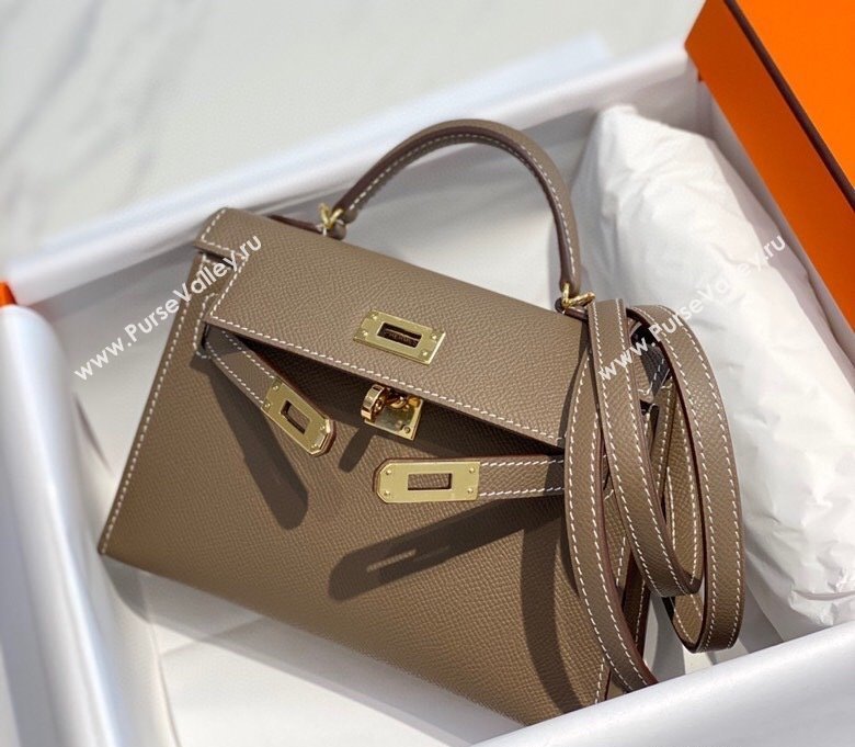Hermes Mini Kelly II Bag 19cm in Epsom Leather 18 Elephant Grey/Gold 2025 0118 (FL-250118036)