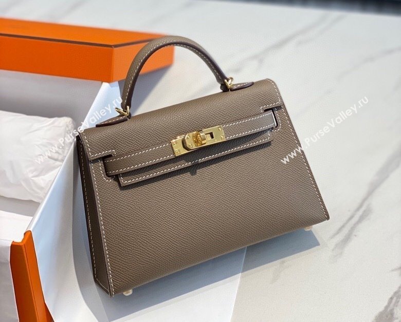 Hermes Mini Kelly II Bag 19cm in Epsom Leather 18 Elephant Grey/Gold 2025 0118 (FL-250118036)