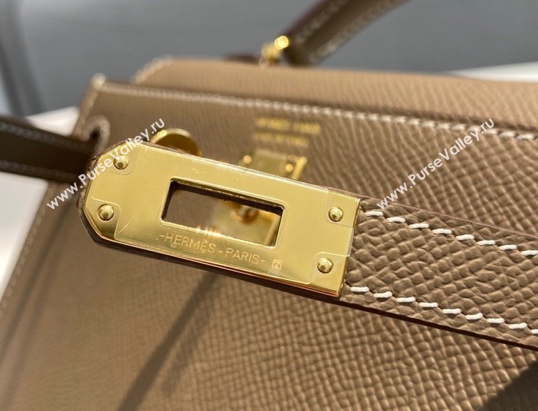 Hermes Mini Kelly II Bag 19cm in Epsom Leather 18 Elephant Grey/Gold 2025 0118 (FL-250118036)