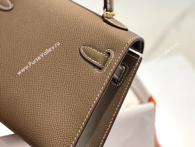 Hermes Mini Kelly II Bag 19cm in Epsom Leather 18 Elephant Grey/Gold 2025 0118 (FL-250118036)