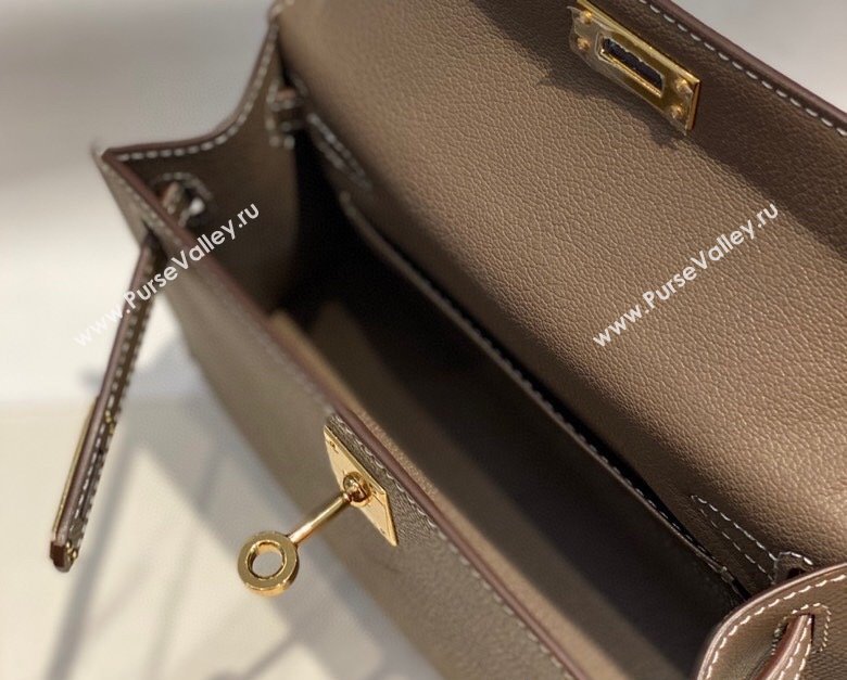 Hermes Mini Kelly II Bag 19cm in Epsom Leather 18 Elephant Grey/Gold 2025 0118 (FL-250118036)