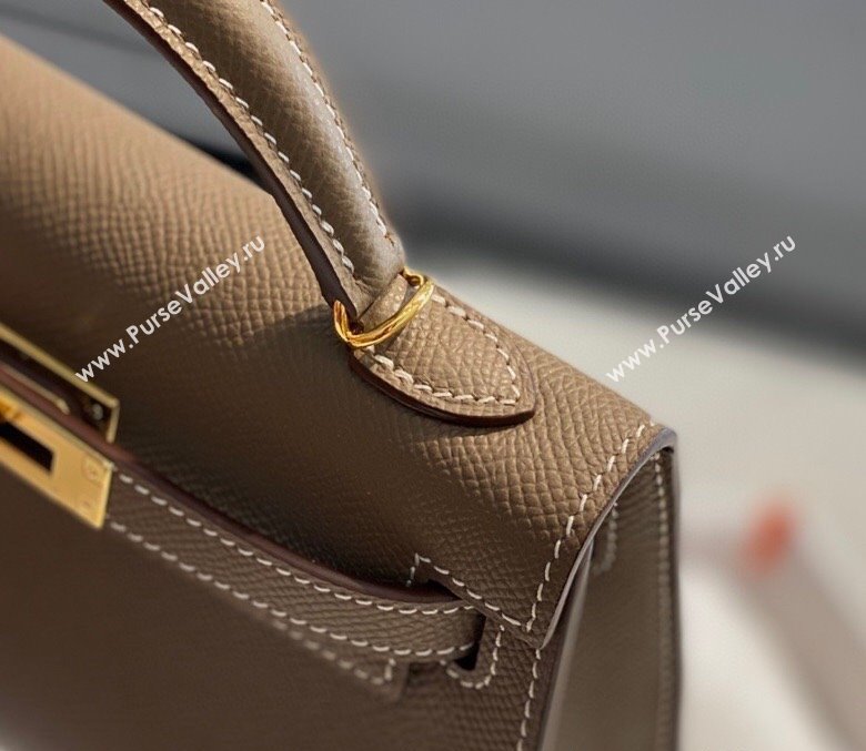 Hermes Mini Kelly II Bag 19cm in Epsom Leather 18 Elephant Grey/Gold 2025 0118 (FL-250118036)