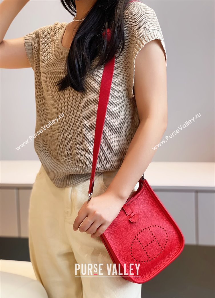 Hermes Evelyne Mini Bag 18cm in Togo Calfskin Chinese Red 2025 0118 (FL-250118016)