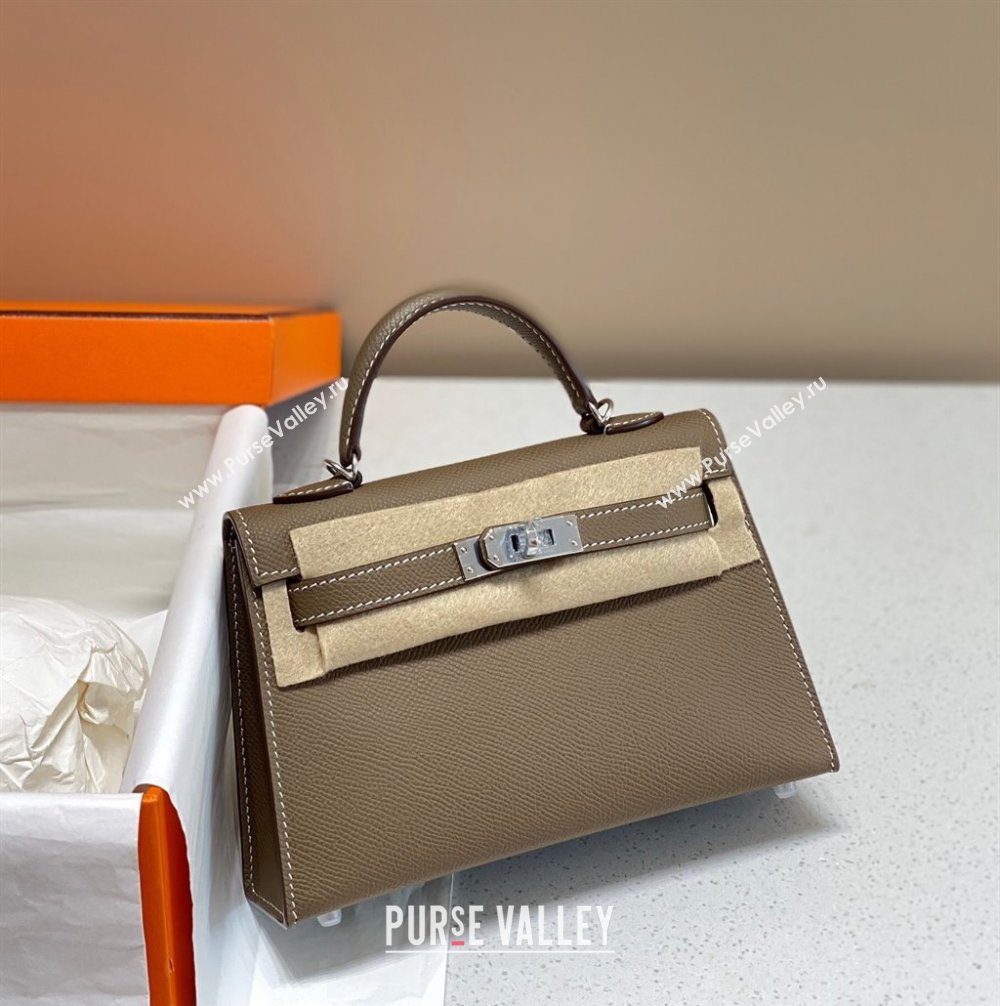 Hermes Mini Kelly II Bag 19cm in Epsom Leather 18 Elephant Grey/Silver 2025 0118 (FL-250118037)