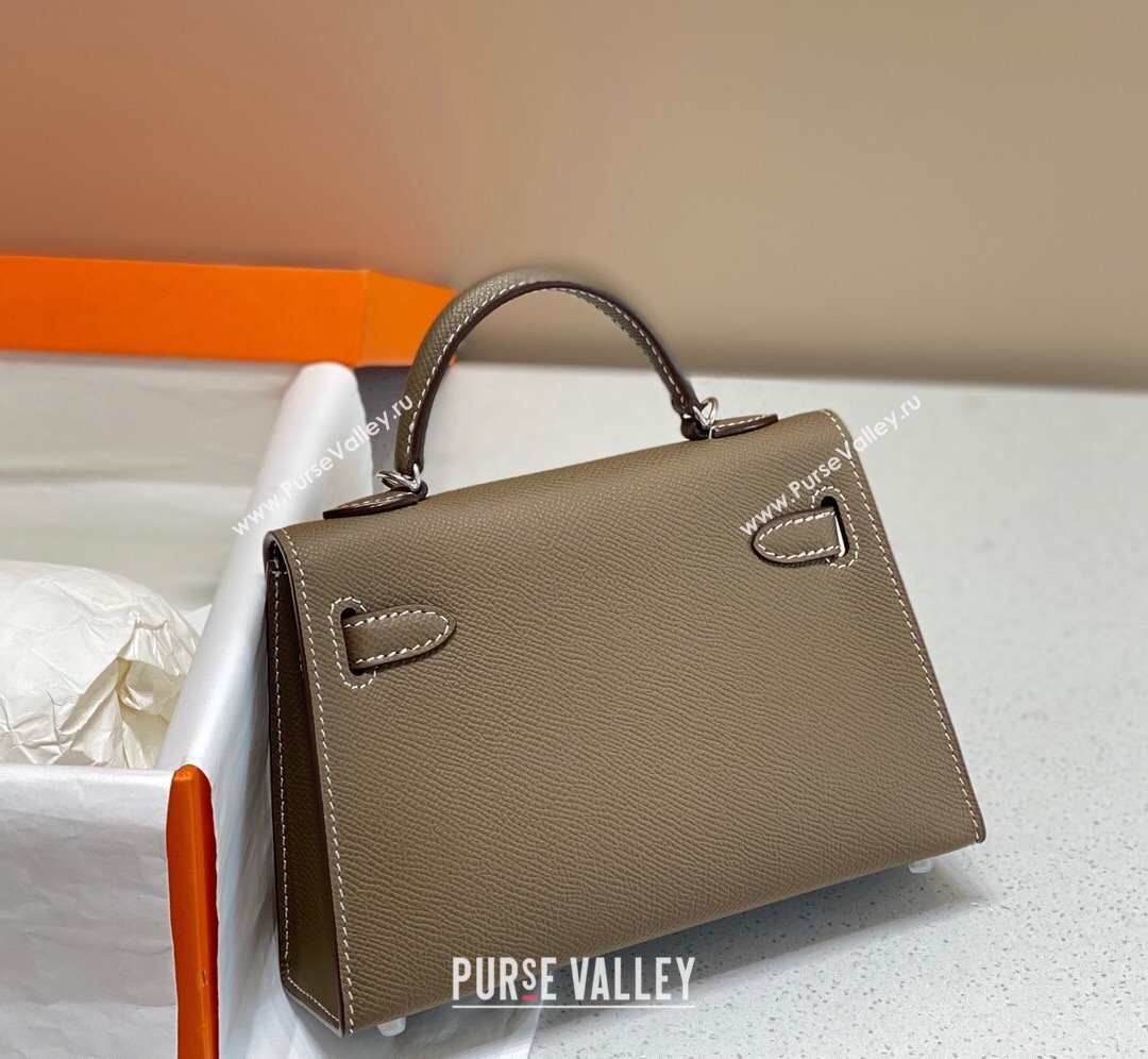 Hermes Mini Kelly II Bag 19cm in Epsom Leather 18 Elephant Grey/Silver 2025 0118 (FL-250118037)