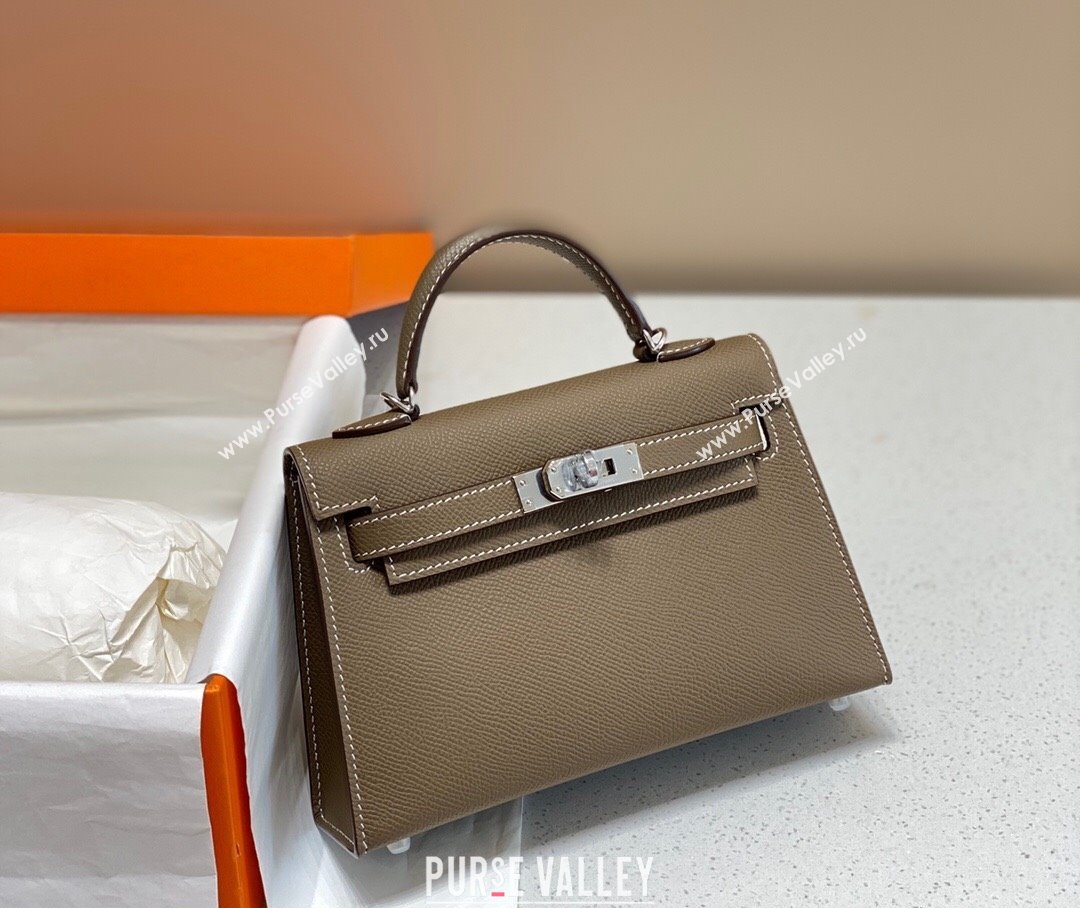 Hermes Mini Kelly II Bag 19cm in Epsom Leather 18 Elephant Grey/Silver 2025 0118 (FL-250118037)