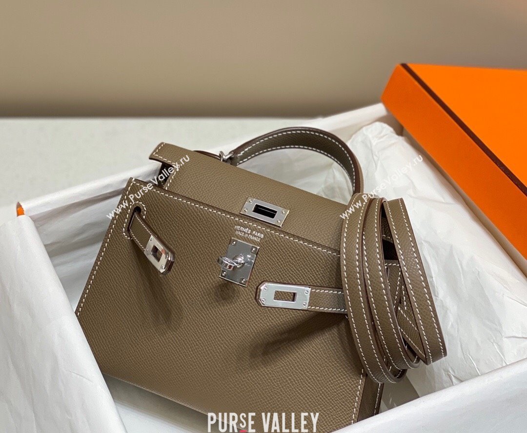 Hermes Mini Kelly II Bag 19cm in Epsom Leather 18 Elephant Grey/Silver 2025 0118 (FL-250118037)