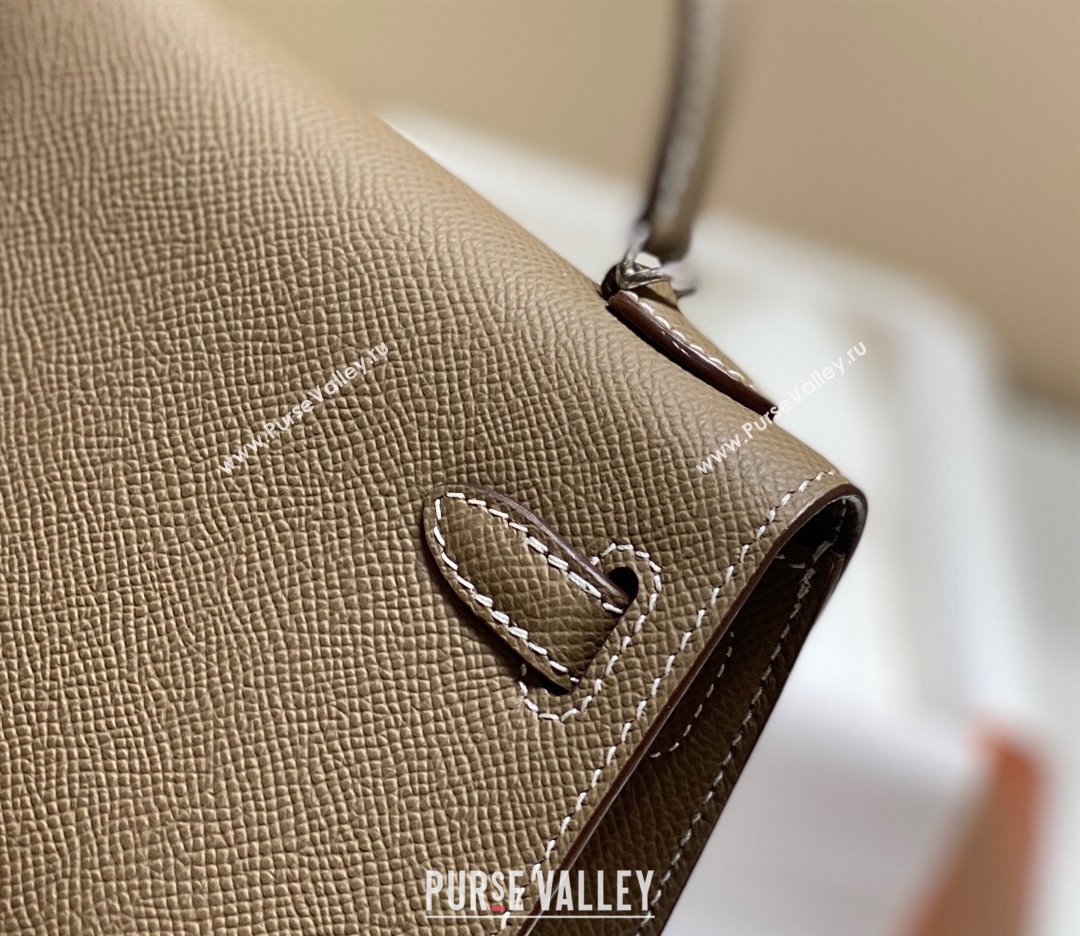 Hermes Mini Kelly II Bag 19cm in Epsom Leather 18 Elephant Grey/Silver 2025 0118 (FL-250118037)