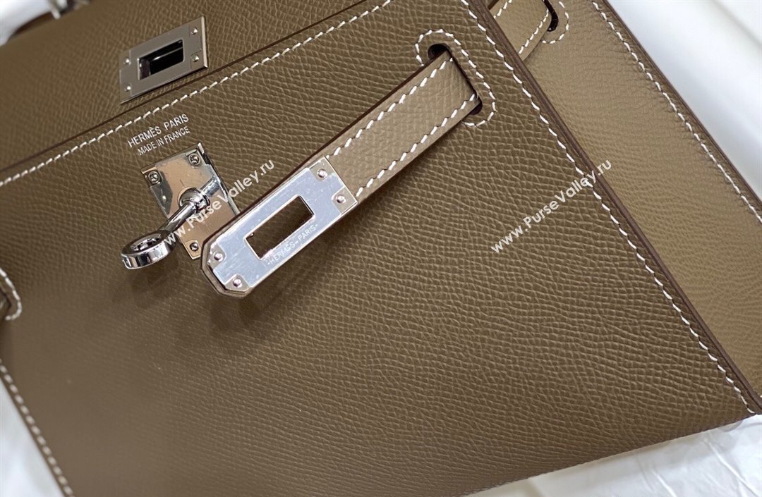 Hermes Mini Kelly II Bag 19cm in Epsom Leather 18 Elephant Grey/Silver 2025 0118 (FL-250118037)
