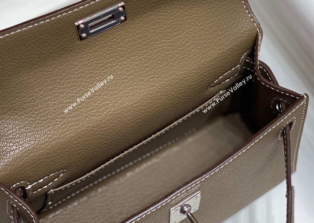 Hermes Mini Kelly II Bag 19cm in Epsom Leather 18 Elephant Grey/Silver 2025 0118 (FL-250118037)