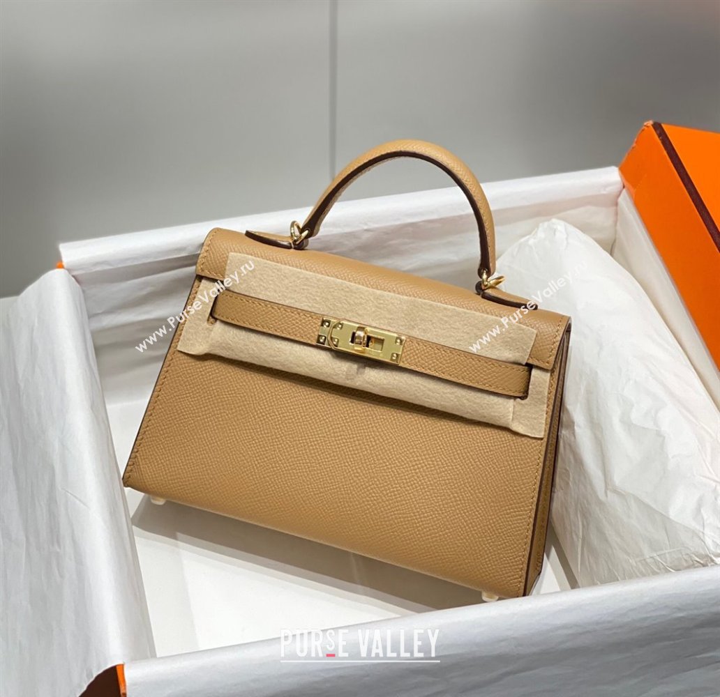 Hermes Mini Kelly II Bag 19cm in Epsom Leather Milk Tea 2025 0118 (FL-250118038)