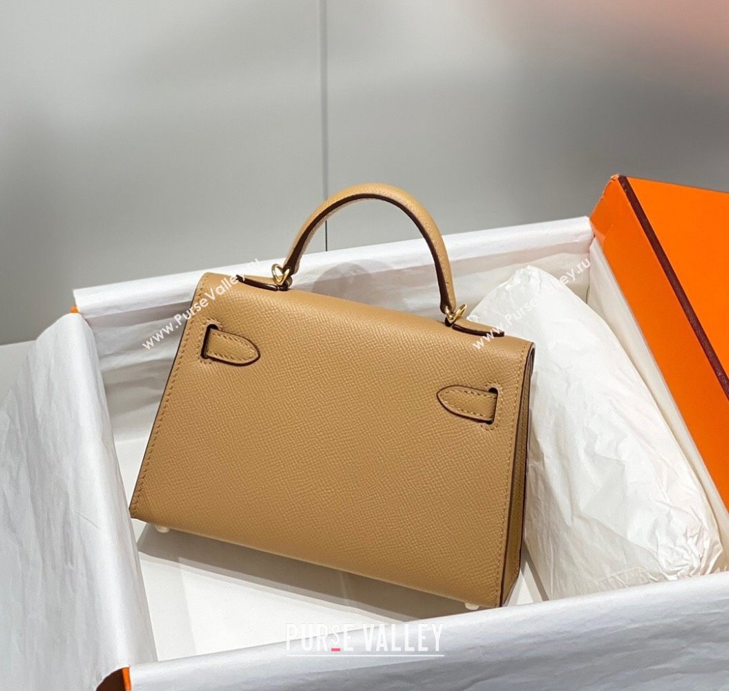 Hermes Mini Kelly II Bag 19cm in Epsom Leather Milk Tea 2025 0118 (FL-250118038)