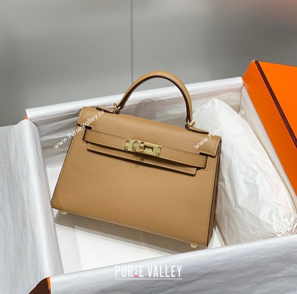 Hermes Mini Kelly II Bag 19cm in Epsom Leather Milk Tea 2025 0118 (FL-250118038)