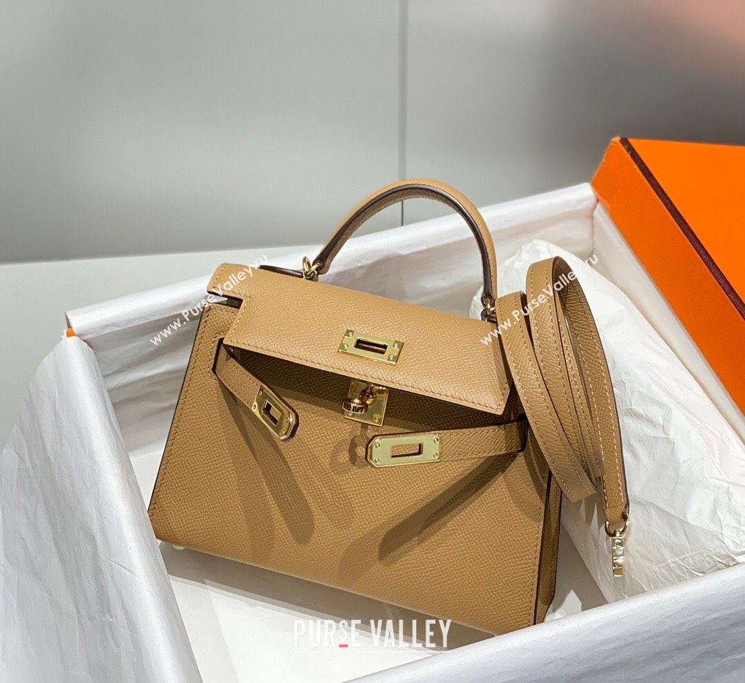 Hermes Mini Kelly II Bag 19cm in Epsom Leather Milk Tea 2025 0118 (FL-250118038)