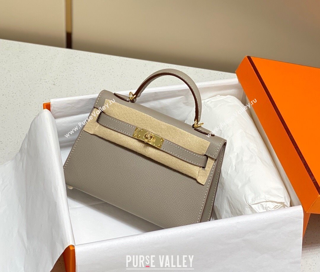 Hermes Mini Kelly II Bag 19cm in Epsom Leather Pitch Grey 2025 0118 (FL-250118039)