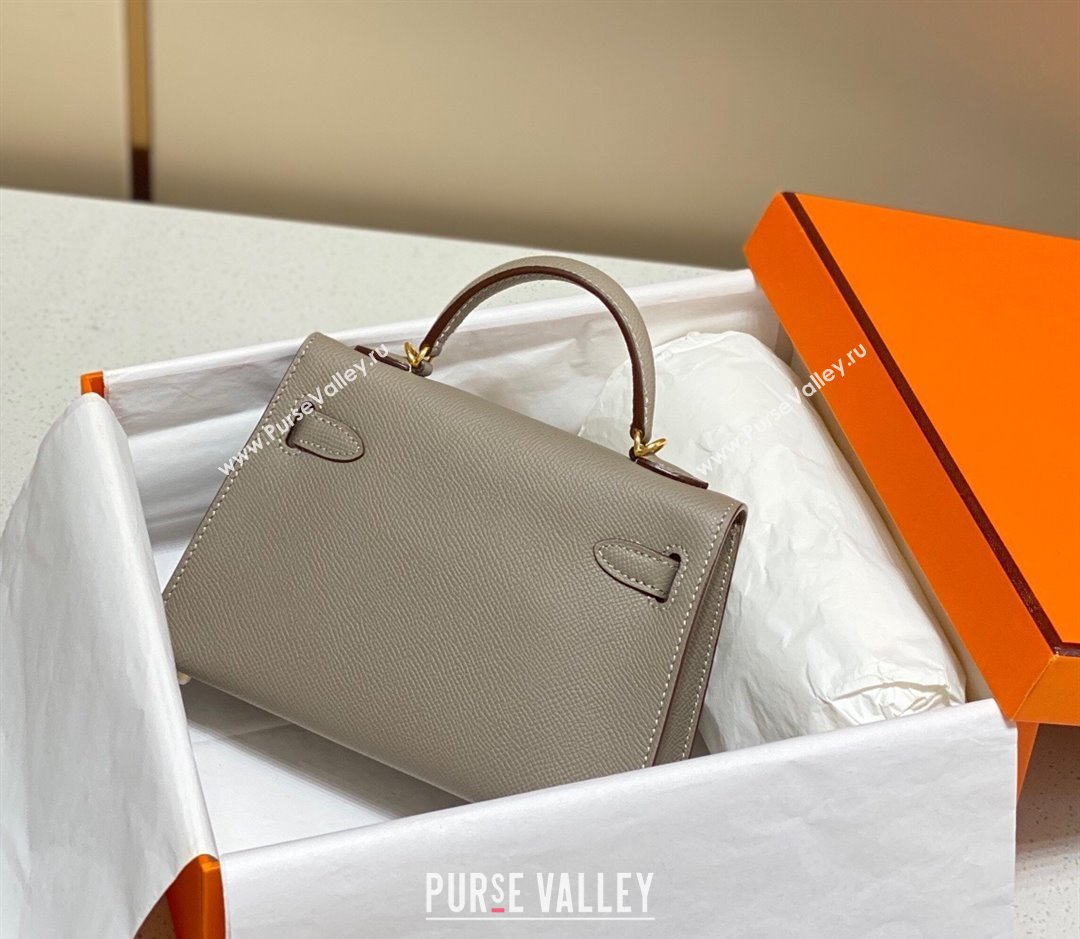Hermes Mini Kelly II Bag 19cm in Epsom Leather Pitch Grey 2025 0118 (FL-250118039)