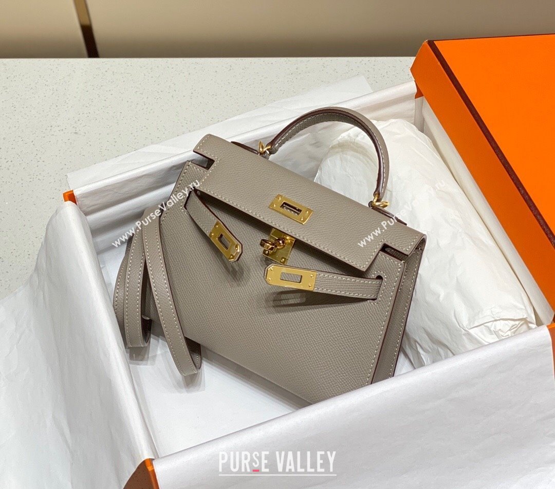 Hermes Mini Kelly II Bag 19cm in Epsom Leather Pitch Grey 2025 0118 (FL-250118039)