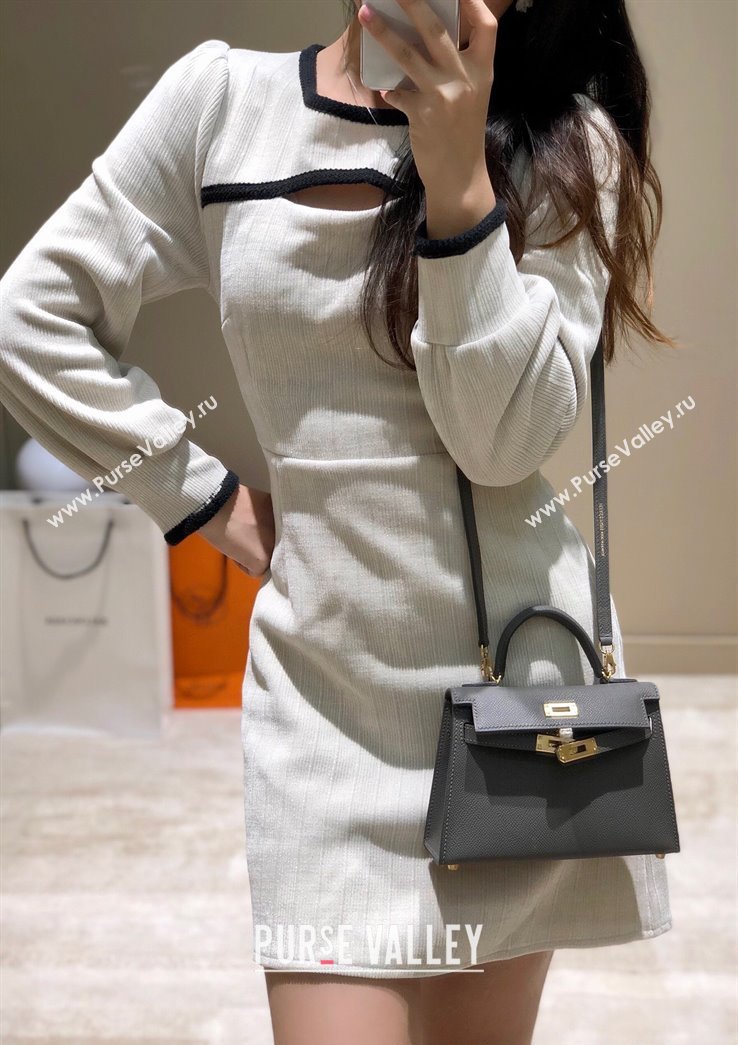Hermes Mini Kelly II Bag 19cm in Epsom Leather Tin Grey 2025 0118 (FL-250118044)