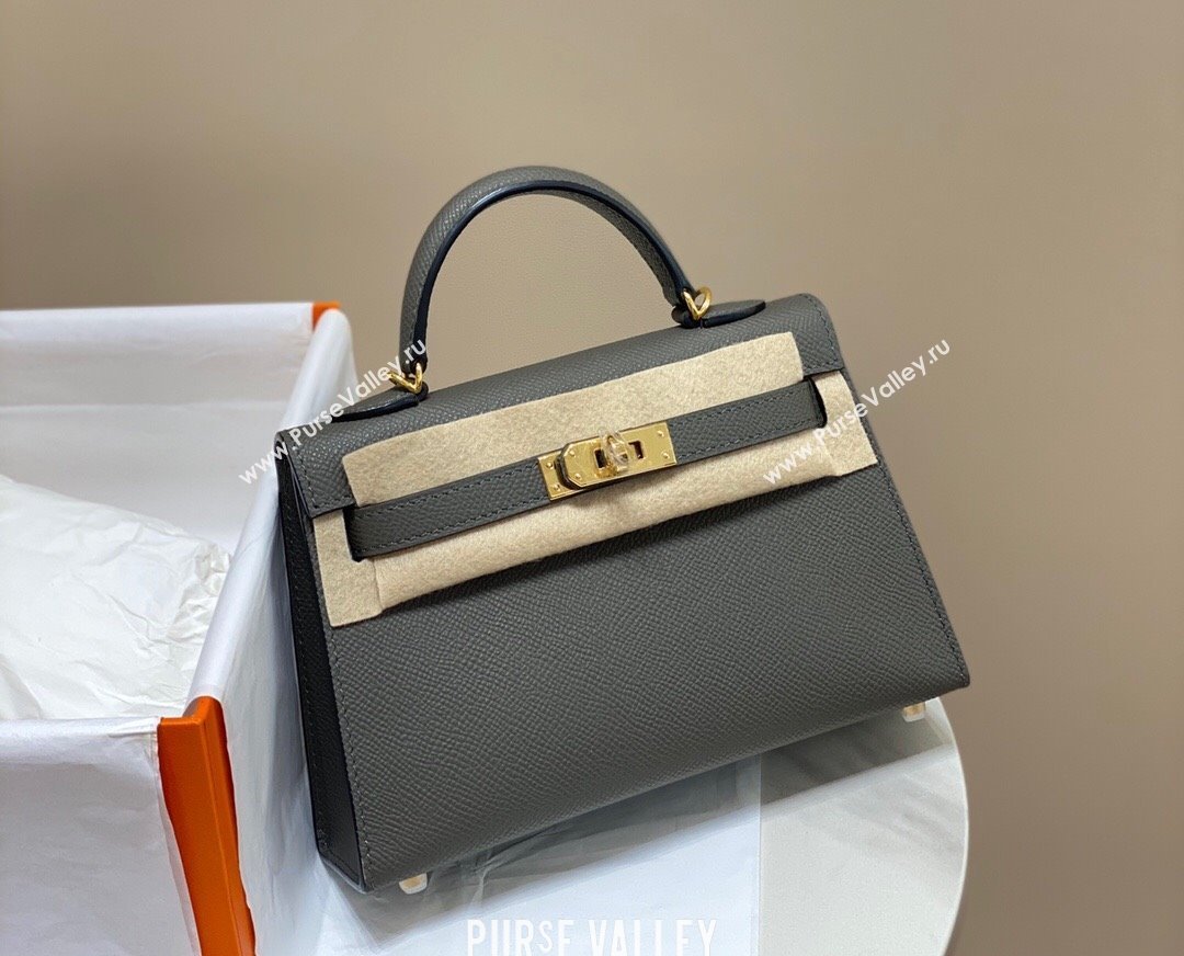 Hermes Mini Kelly II Bag 19cm in Epsom Leather Tin Grey 2025 0118 (FL-250118044)