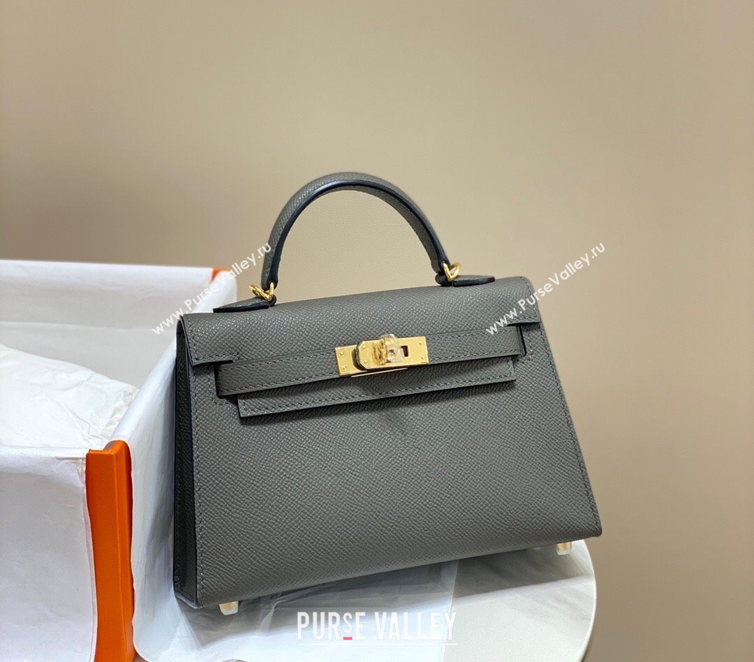 Hermes Mini Kelly II Bag 19cm in Epsom Leather Tin Grey 2025 0118 (FL-250118044)