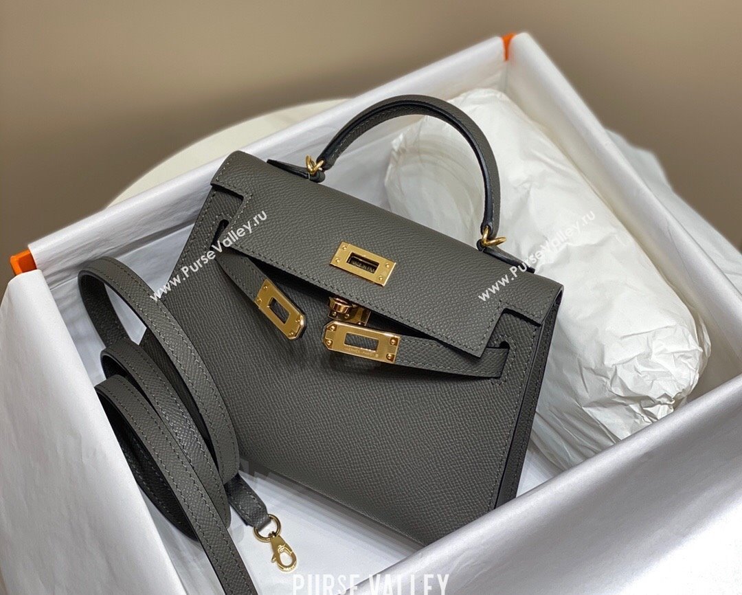 Hermes Mini Kelly II Bag 19cm in Epsom Leather Tin Grey 2025 0118 (FL-250118044)