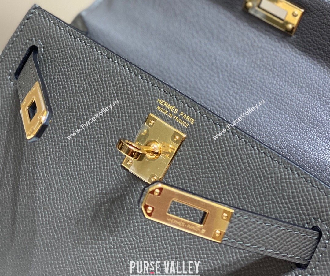 Hermes Mini Kelly II Bag 19cm in Epsom Leather Tin Grey 2025 0118 (FL-250118044)