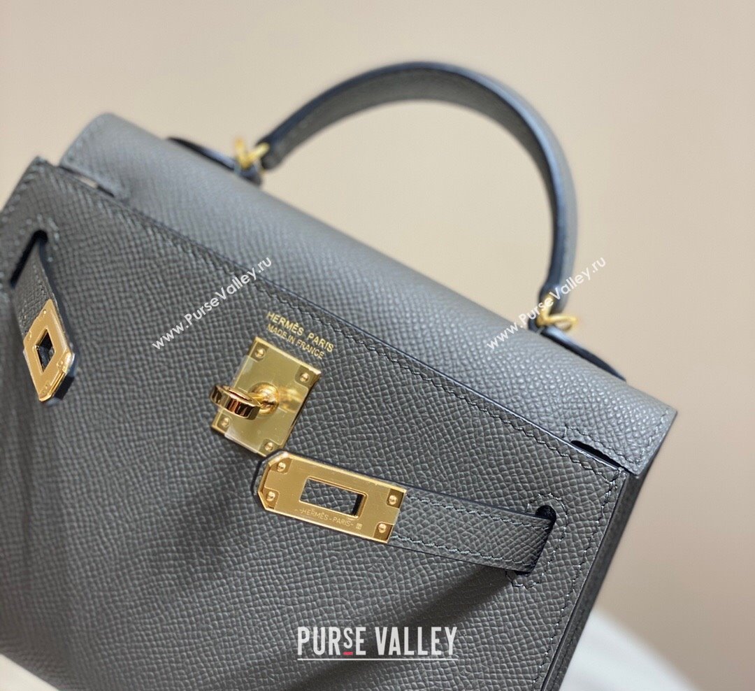 Hermes Mini Kelly II Bag 19cm in Epsom Leather Tin Grey 2025 0118 (FL-250118044)