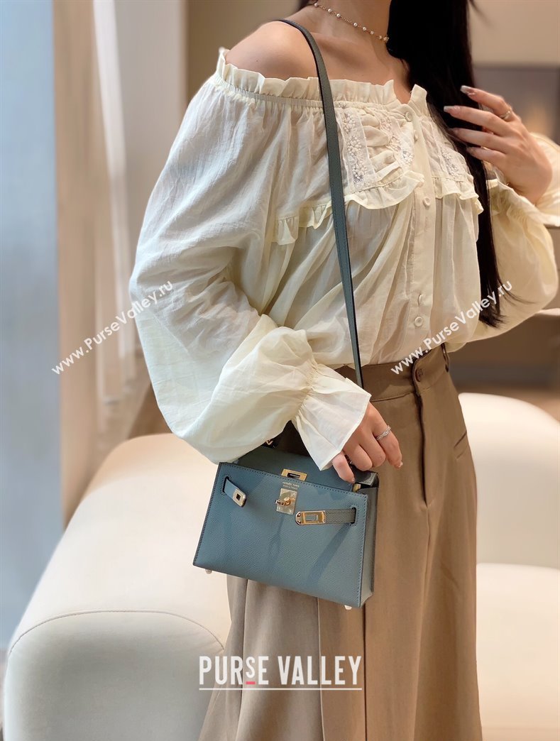 Hermes Mini Kelly II Bag 19cm in Epsom Leather Almond Green 2025 0118 (FL-250118047)