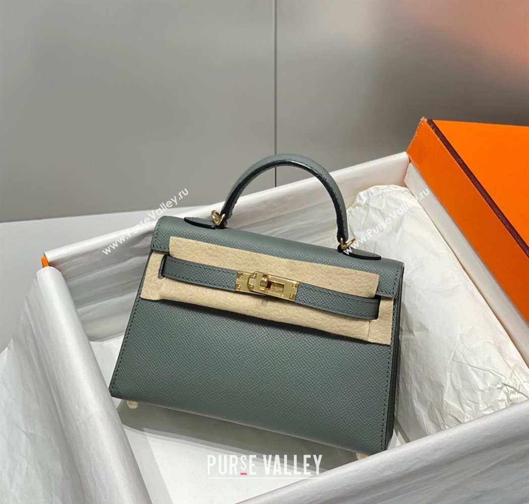 Hermes Mini Kelly II Bag 19cm in Epsom Leather Almond Green 2025 0118 (FL-250118047)