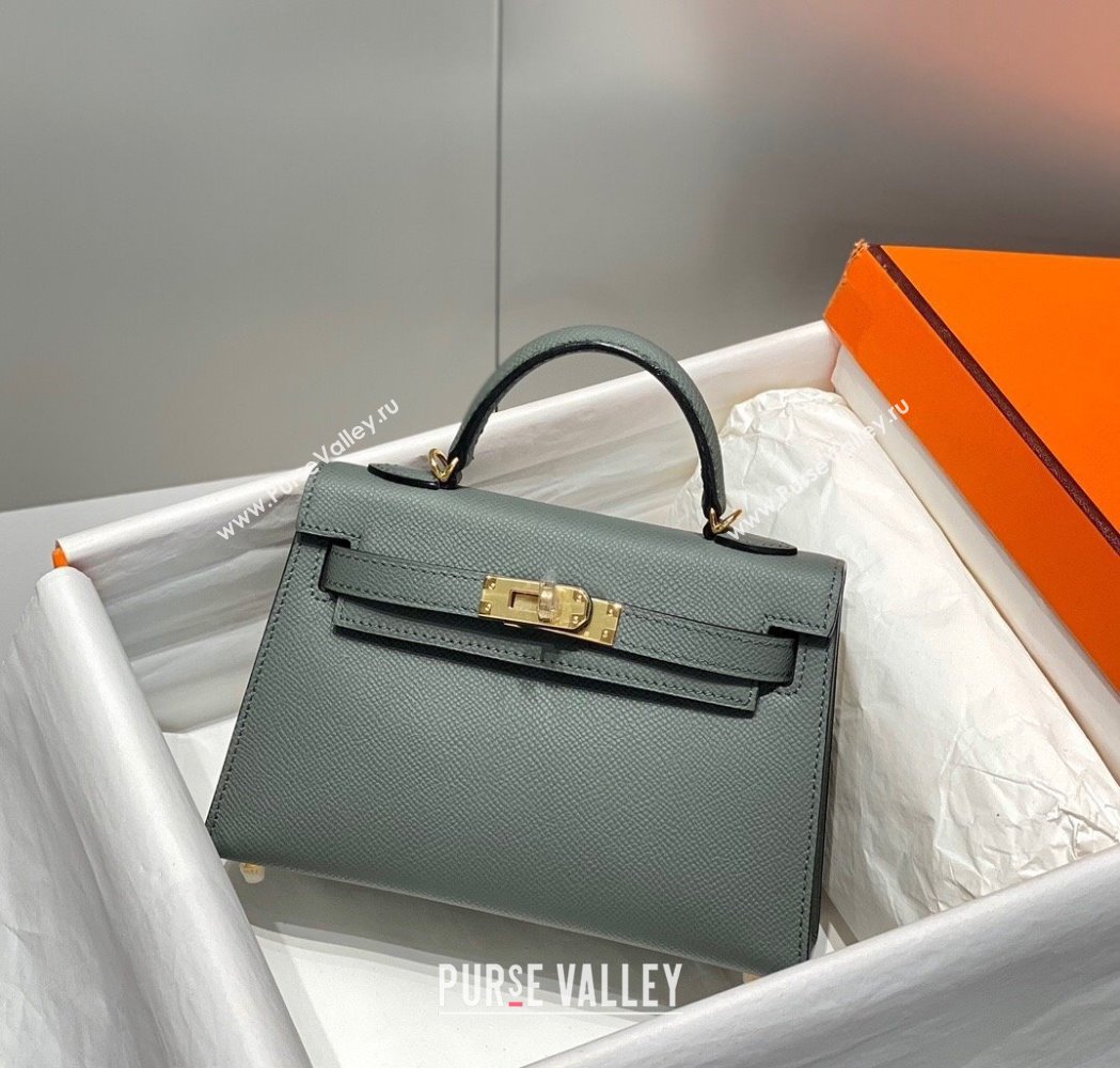 Hermes Mini Kelly II Bag 19cm in Epsom Leather Almond Green 2025 0118 (FL-250118047)