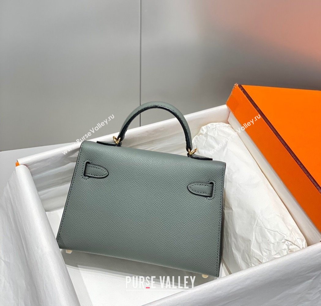 Hermes Mini Kelly II Bag 19cm in Epsom Leather Almond Green 2025 0118 (FL-250118047)