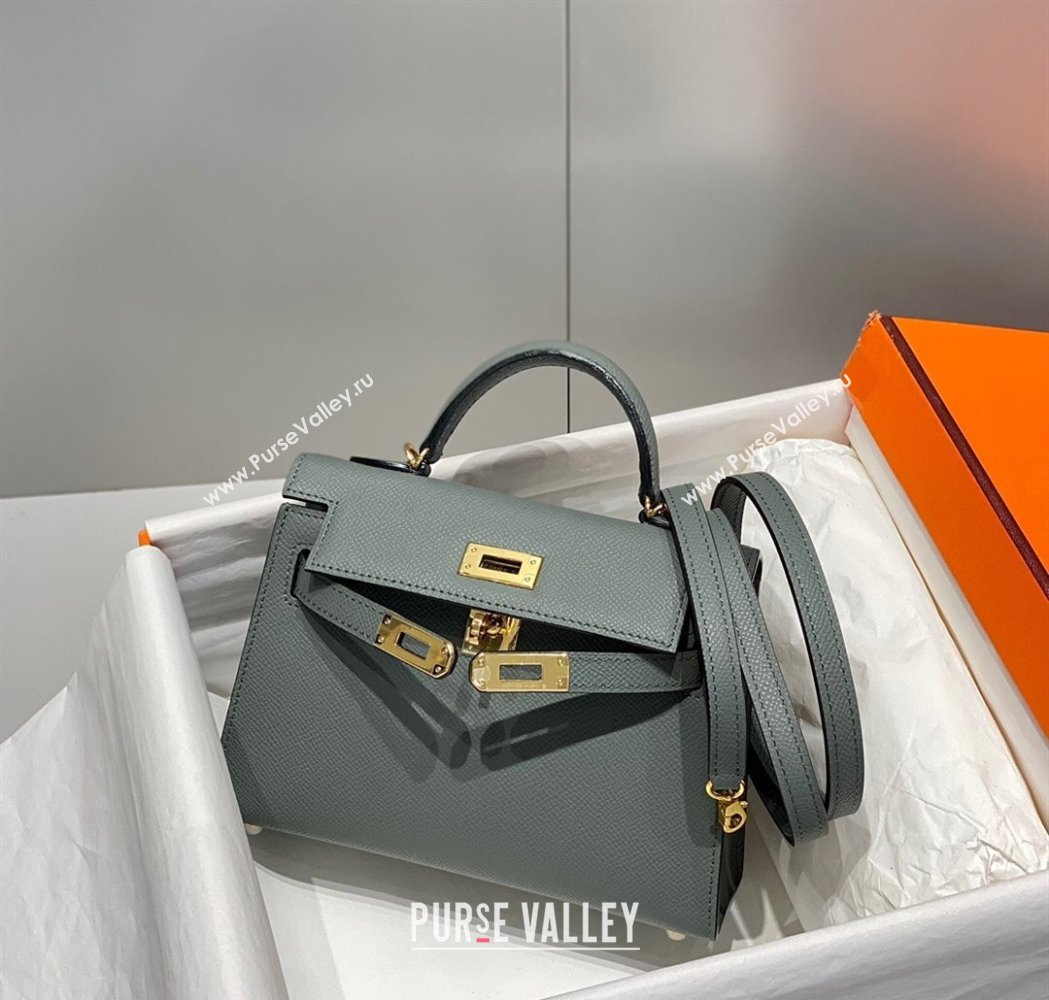 Hermes Mini Kelly II Bag 19cm in Epsom Leather Almond Green 2025 0118 (FL-250118047)