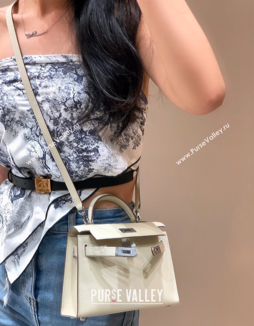 Hermes Mini Kelly II Bag 19cm in Epsom Leather Wool White/Silver 2025 0118 (FL-250118048)
