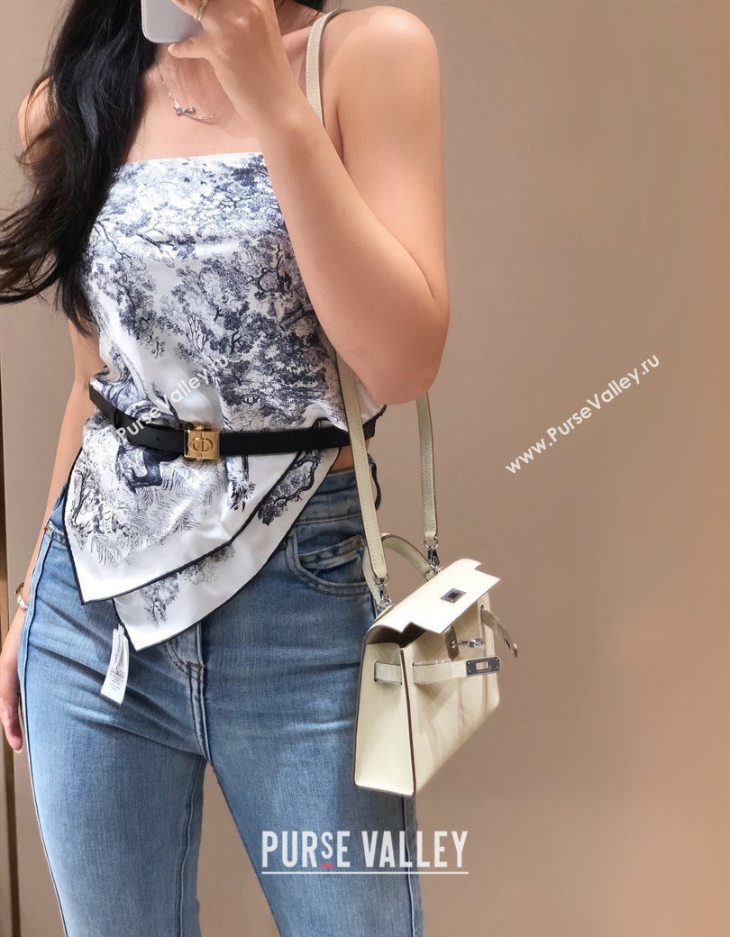 Hermes Mini Kelly II Bag 19cm in Epsom Leather Wool White/Silver 2025 0118 (FL-250118048)