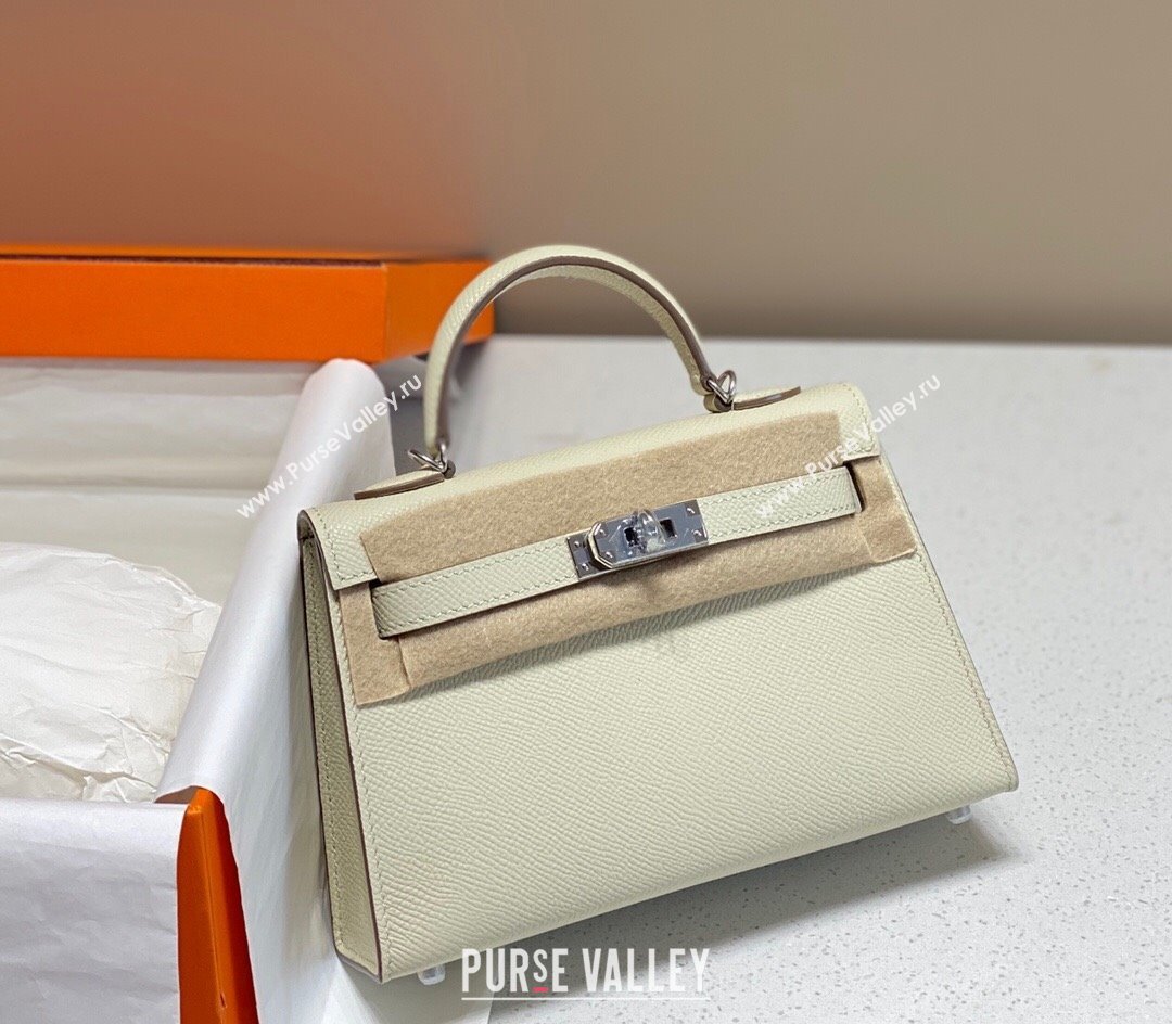 Hermes Mini Kelly II Bag 19cm in Epsom Leather Wool White/Silver 2025 0118 (FL-250118048)