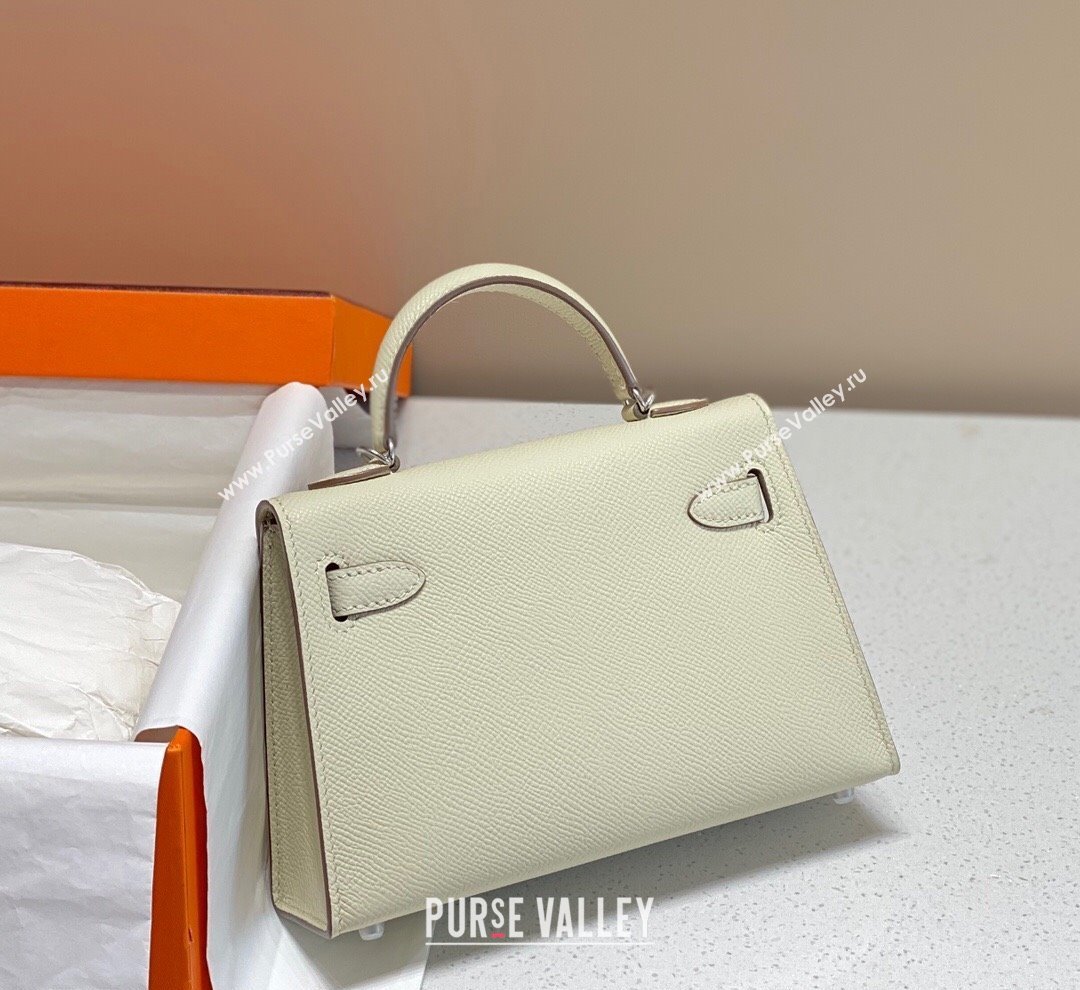Hermes Mini Kelly II Bag 19cm in Epsom Leather Wool White/Silver 2025 0118 (FL-250118048)