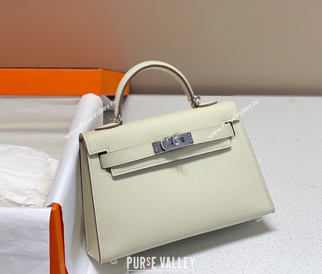 Hermes Mini Kelly II Bag 19cm in Epsom Leather Wool White/Silver 2025 0118 (FL-250118048)