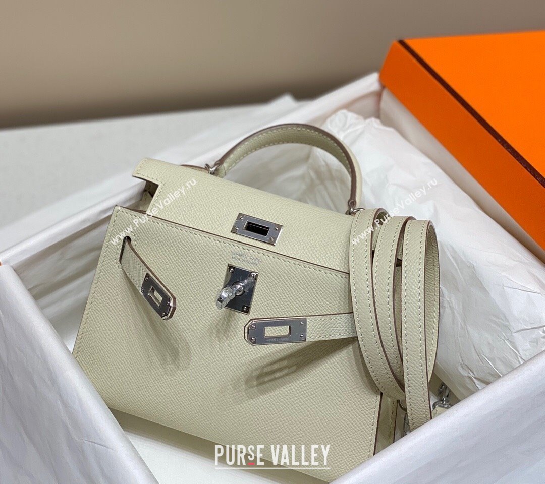 Hermes Mini Kelly II Bag 19cm in Epsom Leather Wool White/Silver 2025 0118 (FL-250118048)