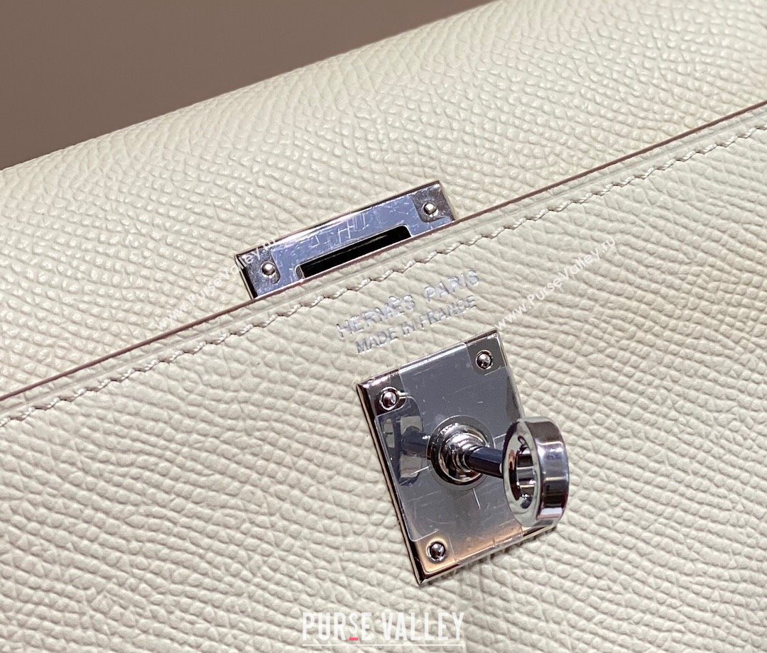 Hermes Mini Kelly II Bag 19cm in Epsom Leather Wool White/Silver 2025 0118 (FL-250118048)