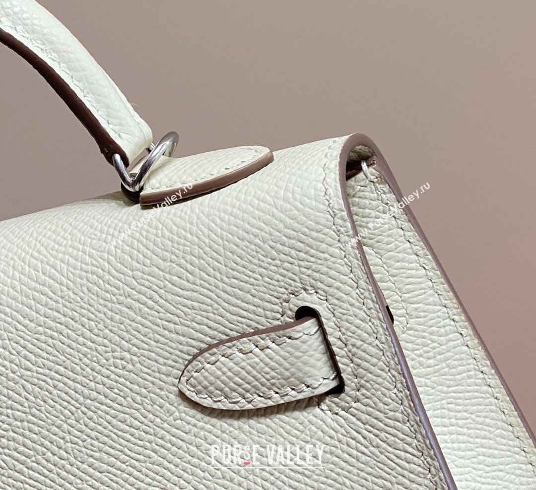 Hermes Mini Kelly II Bag 19cm in Epsom Leather Wool White/Silver 2025 0118 (FL-250118048)