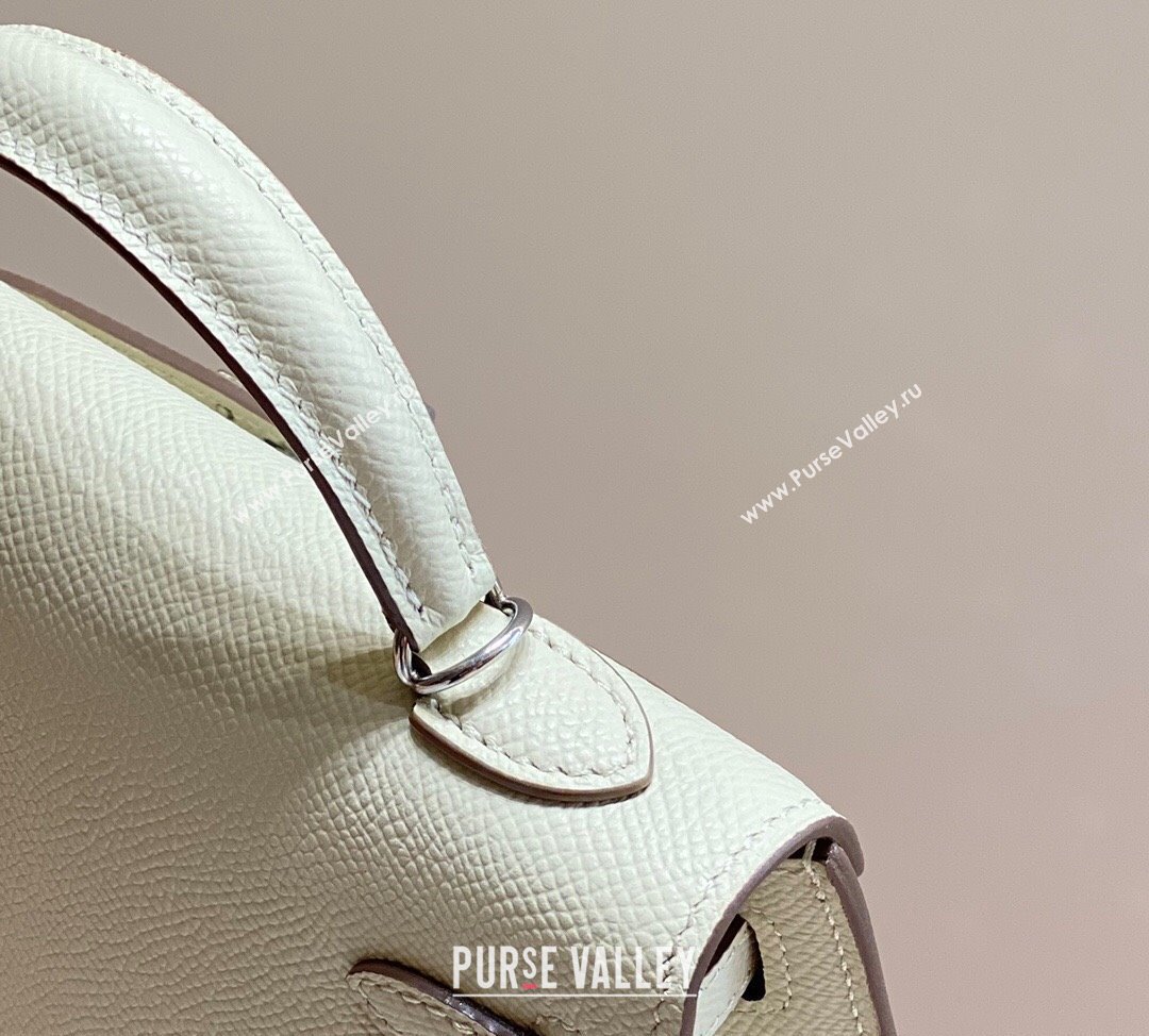 Hermes Mini Kelly II Bag 19cm in Epsom Leather Wool White/Silver 2025 0118 (FL-250118048)