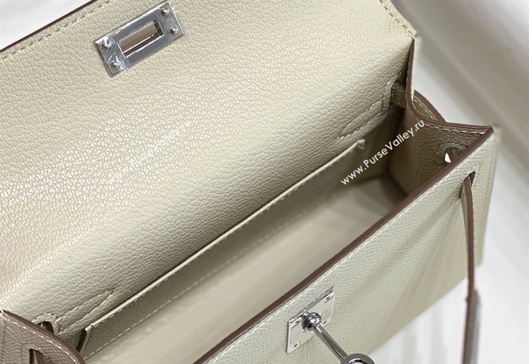 Hermes Mini Kelly II Bag 19cm in Epsom Leather Wool White/Silver 2025 0118 (FL-250118048)