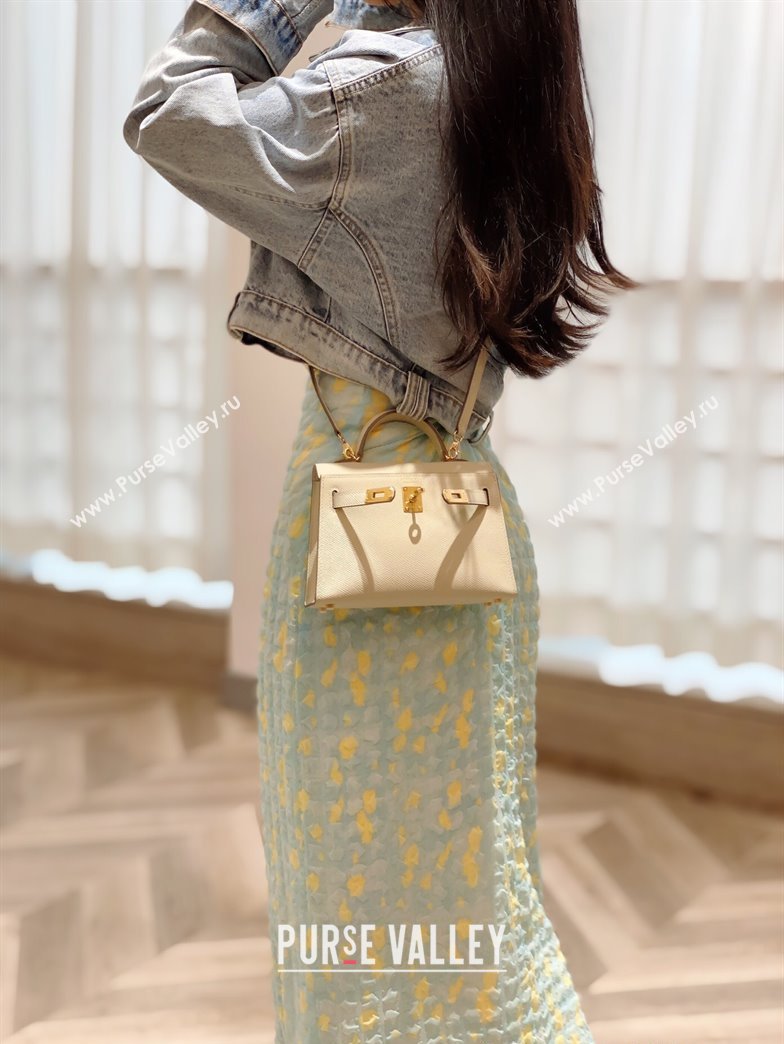 Hermes Mini Kelly II Bag 19cm in Epsom Leather Wool White/Gold 2025 0118 (FL-250118049)