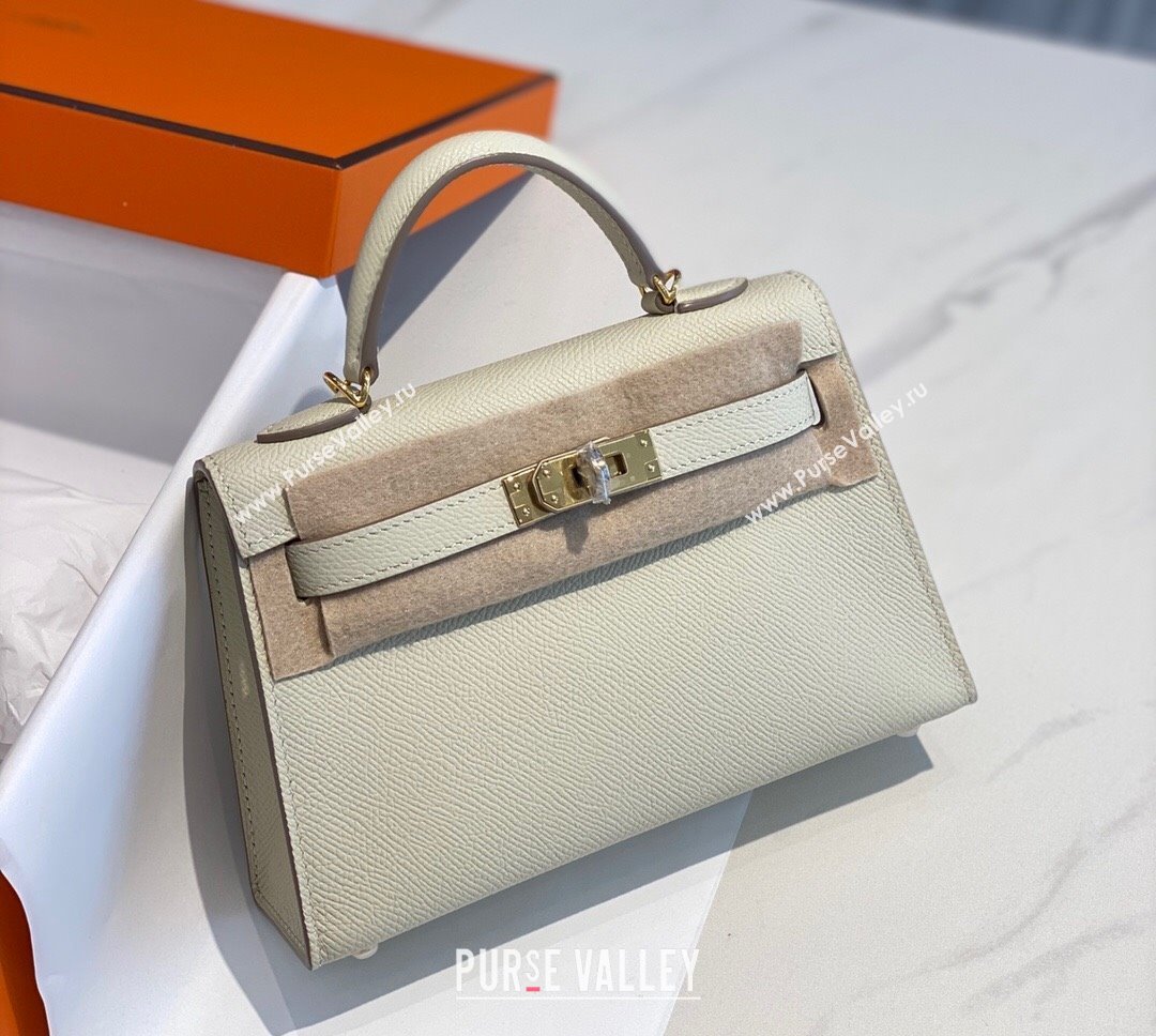 Hermes Mini Kelly II Bag 19cm in Epsom Leather Wool White/Gold 2025 0118 (FL-250118049)